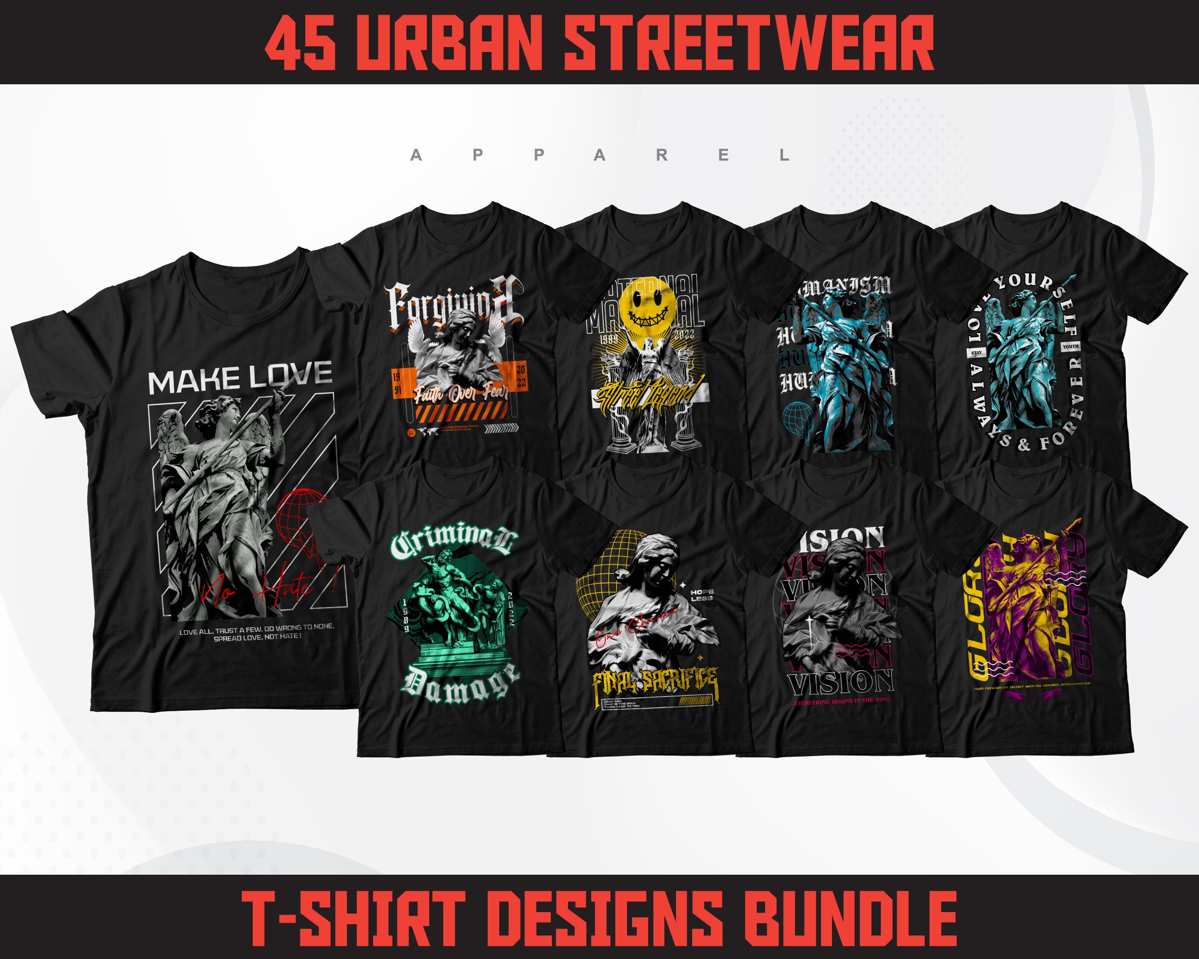 45 Urban Streetwear T-shirt Designs Bundle Brutalism Streetwear T-shirt  Designs Streetwear SVG Streetwear Clothing Designs DTF DTG 