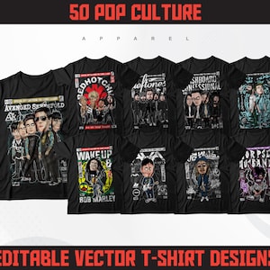50 Pop Kultur T-Shirt Design Bundle | Cartoon Design | Superhelden Design | Streetwear Design | Illustration Design | DTF Design | DTG Design