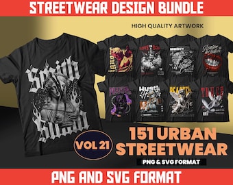Bundel met urban streetwear-ontwerpen | 151 png en svg, popcultuur (digitale download)