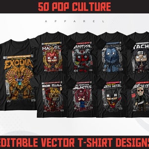 Ensemble de modèles de t-shirts Pop Culture | Conception de dessins animés | Conception de super-héros | Conception de streetwear | Conception d’illustrations | Conception DTF | Conception DTG