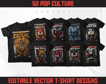 Pop Culture T-Shirt Designs Bundle | 50 PNG SVG Files (Digital Download)