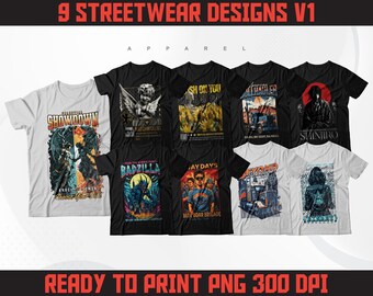 Paket med streetwear-t-shirtdesigner | Urban grafik, PNG (digital nedladdning)
