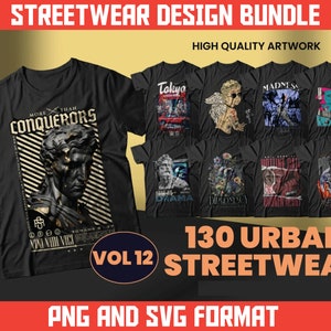 Bundel van 130 stedelijke streetwear T-shirts | Stedelijke Streetstyle | T-shirt-pod-ontwerpen | Popcultuur | DTF-afdrukken | Stedelijke kleding | DTG