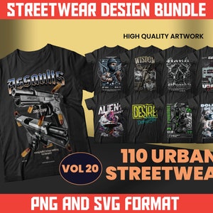 110 urban streetwear-T-shirtontwerpen, png-bestand (digitale download)