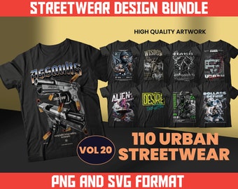 110 Urban Streetwear T-Shirt Designs, PNG SVG (Digital Download)