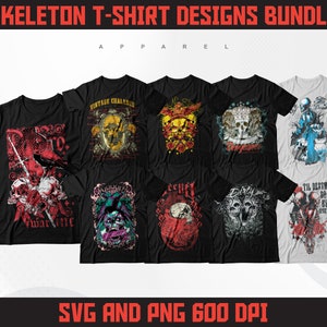 Skeleton T-Shirt Designs Bundle | Skull Streetwear Designs | Skeleton Vintage T-Shirt Designs | Skull Retro T-Shirt Designs | DTF | DTG
