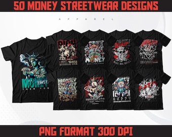 Pacchetto di 50 design streetwear / grafica PNG (download digitale)