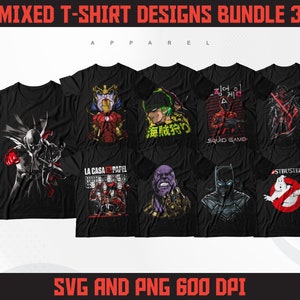Mixed T-Shirt Designs Bundle 3 | Anime Designs Bundle | Streetwear Designs | T-Shirt Designs PNG Bundle | Super Hero Designs | DTF | DTG