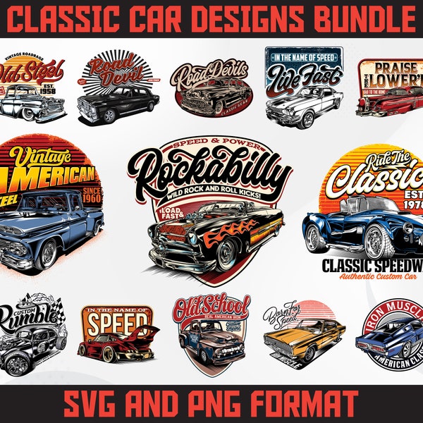 Classic Car Designs Bundle  | Car Poster Design | Vintage Car Design |JDM Design | T-Shirt Pod Design | Car Streetwear Design | DTG | DTF