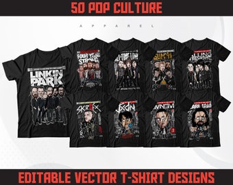 50 Pop Culture T-Shirt Designs | Cartoon Superhero Illustration (Digital Download)