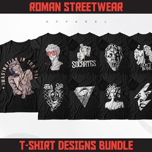 Roman Streetwear T-Shirt Designs Bundle | Urban Streetwear Designs Bundle | Aesthetic Designs | Streetwear Designs | T-Shirt Designs Bundle