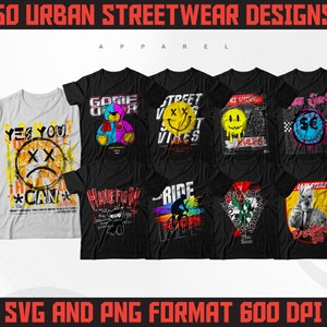 50 Urban Streetwear Designs | T-Shirt Designs Bundle | Streetwear Designs | Aesthetic Design | Shirt Designs | Graphics Shirt | DTF | DTG