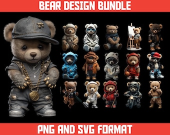 Bundel met 55 Bear Streetwear-T-shirtontwerpen | DTG DTF (png, svg)