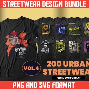 200 Urban Streetwear-T-shirtontwerpen | PNG-SVG-bundel