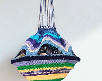Crochet Hanging Fruit Basket for Storage, Handmade Entrance Home Decor, Artist Studio Decor Gift, Homeware Toy Storage for Kids Bedroom