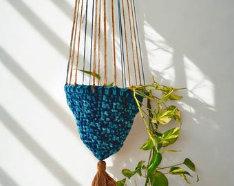 Hanging Basket for Plant, Handmade Crochet Hanging Planter, Gift for Plant Lover, Pot Holder for Home/Cabin Decor, Cottagecore Homeware