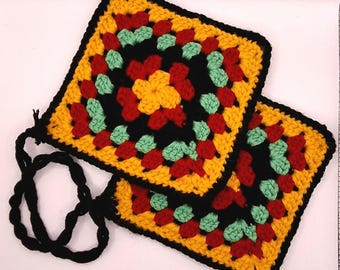 Handmade Crochet Granny Square Oven Mitts: Cabin Homeware Kitchen Decor