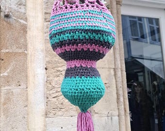 Crochet Hanging planter, handmade basket for plants gift for plant lover, pot holder for indoor home and cabin decor, pink basket cute gift