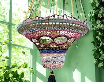 Hanging Basket for Plants , Artistic Home Decor, Crochet pot holder, Cottagecore Homeware, Garden Lover Gift for Storage, Boho Wedding Gift