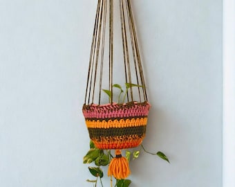 Crochet Hanging Basket for Plants, Artistic Ceiling Decor for Boho Home, Plant Lover Housewarming Gift