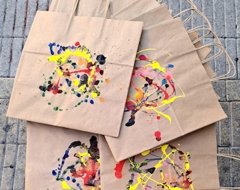 Kraft Paper Gift Bag 5 Large Hand-Painted Bulk: Eco-Friendly Artistic Design