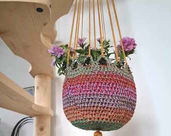 Crochet Hanging Basket for Plant, Homeware Hanging Planter, Fruit Basket Handmade Indoor Garden decor, Key Holder, Gift for plant lover