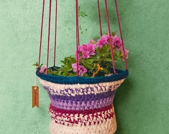 Crochet Hanging Planter, Handmade Basket for Plant Lover Homeware Gift, Pot Holder for Cabin Decor