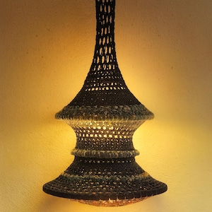 Lampshade Crochet for Home Decor, Artistic Boho Ceiling Pendant Light, Blue Hanging Sculpture