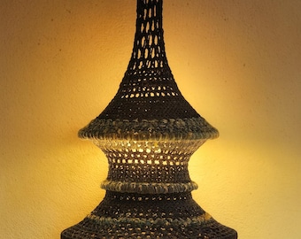 Lampshade Crochet for Home Decor, Artistic Boho Ceiling Pendant Light, Blue Hanging Sculpture