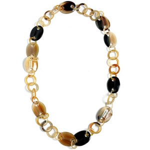 Earth Tone Brown Handmade Buffalo Horn Round Disc Oval Chain Necklace