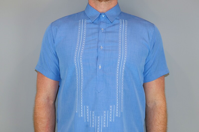 Barong Tagalog Light Blue Formal Dress Shirt Embroidered Filipino