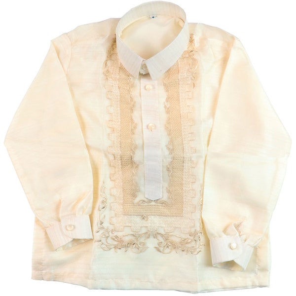 Kids Barong Tagalog Weiß Formelles Kinderhemd Gesticktes Fillipino Hergestellt in den Philippinen Pina Fillino Hochzeitskind (Bestellen Sie US-Größe)