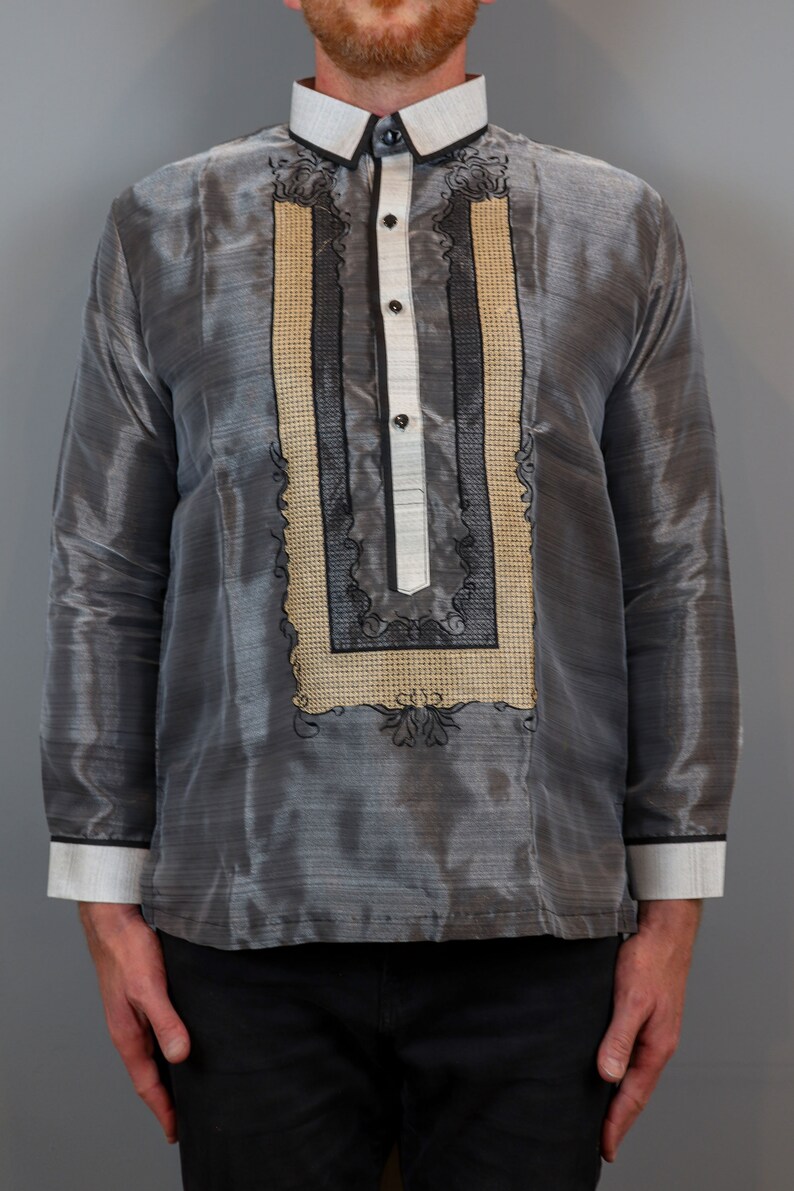 Barong Tagalog Black Formal Dress Shirt Embroidered Filipino Etsy