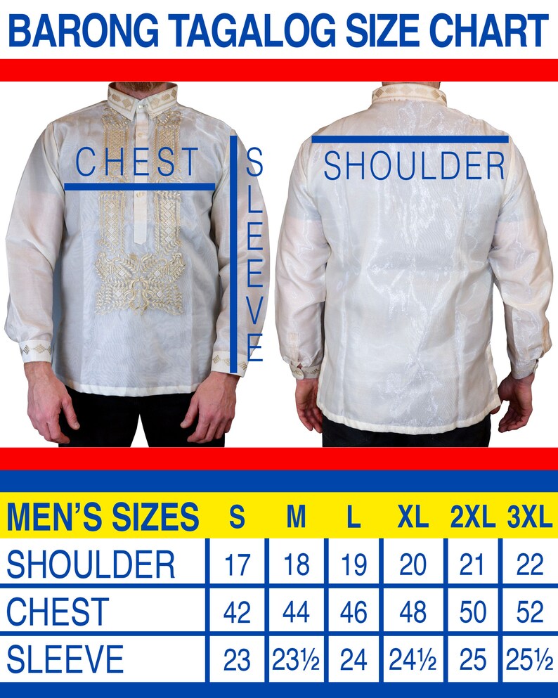 Barong Tagalog Red Collar Formal Dress Shirt Embroidered Filipino National Organza Made in