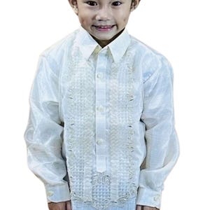 Kids White Long Sleeve Organza Barong Tagalog ORDER US SIZE