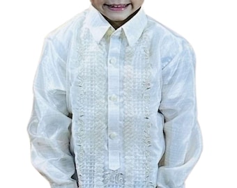 Kids White Long Sleeve Organza Barong Tagalog ORDER US SIZE