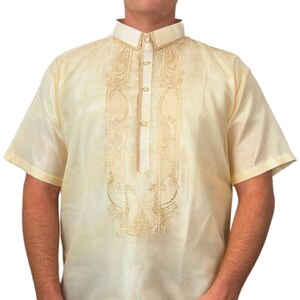 White Short Sleeve Organza Barong Tagalog ORDER US SIZE