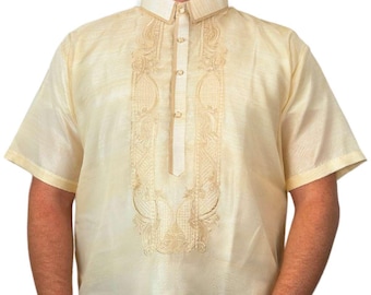 White Short Sleeve Organza Barong Tagalog ORDER US SIZE