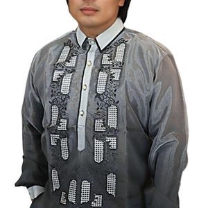 Black Long Sleeve Organza Barong Tagalog ORDER US SIZE