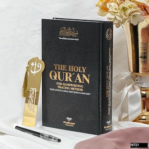 Black Personalized Diy quran Set, write print Kuran Teach, practice quran writing gift, Arabic personalized Mushaf, Learn Quran tool trace