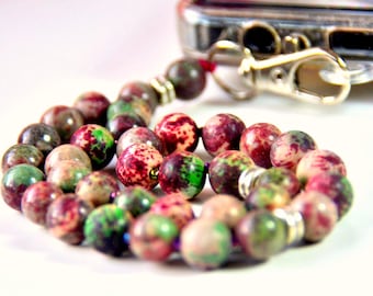 Green Marble Gemstone Bead Muslim Tasbeeh Wireless Cellular Phone Hand Holder Carry Accessories