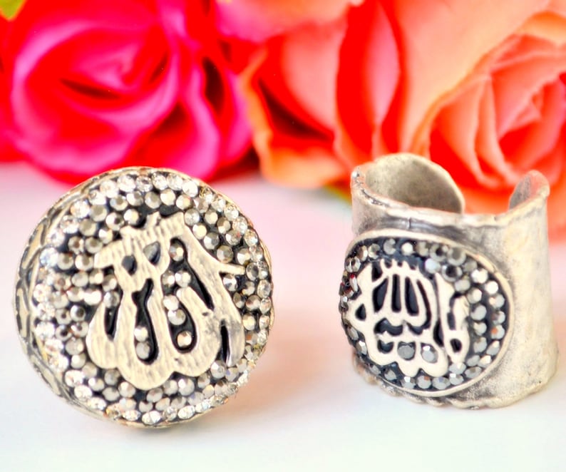 Gold Allah Ring, Allah Name Ring, Muslim Mubarak Ring, Petite Allah Ring, Arab Unisex Ring, Islamic Fashion Ring, Holy Muslim Ring Jewelry image 3