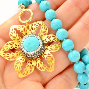 BLUE TURQUOISE CAR Hanger, Gemstone Woman Automobile Mirror Dangler, Lady Islamic Flower New Car Rear Mirror Jewelry, Girl Driving Licence