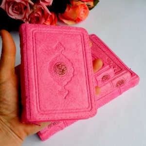 Pink Quran Protection Case, Customized Conversion Gift to New Muslim Mother, Small faux leather Arabic Quran cover Case Pocket size Quran