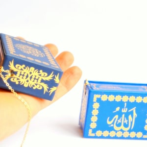 Blue Quran Car Dangler, New Car Present to Muslim Friend, Religious Auto Mirror Hanger, Talisman Navy Automobile Rear Mirror Small Arabic