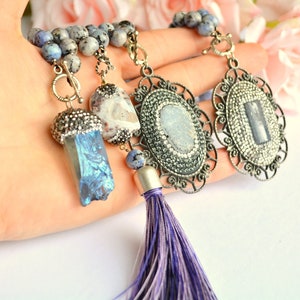 Unique Handmade CAR MIRROR HANGER, Gift for Muslim Father, Luxury Gray Bead Car Talisman, Islam Automobile Hang, Navy Stone Car Protectrion