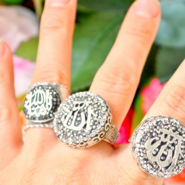 Silver Unisex Allah Ring, Muslim God Name Ring, Islamic Mubarak Ring, Petite Allah Ring, Arab Unisex Ring, Islamic Fashion Holy Ring Jewelry