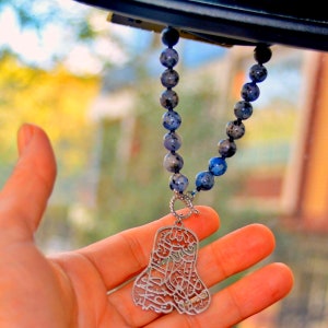 Gray CAR Rear MIRROR HANGER, New Car Gift to Muslim Man, Quartz Gemstone Handmade Rear Mirror Hanger, Grey Auto Talisman, Islam Automobile