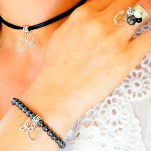ARABIC SILVER Letter Choker JEWELRY Set, HuVe Spiritual Earrings, Sufism Calligraphy Bracelet, Gemstone bead Sufi Bangle, Umrah Gift to Wife