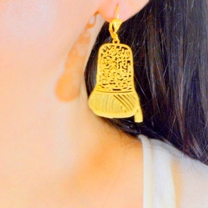 Arabic Golden Calligraphy EARRINGS, Besmele Religious Earring Muslim Gift to Wife, Religious Gold Jewelry, Spiritual Ottoman Sultan Earring